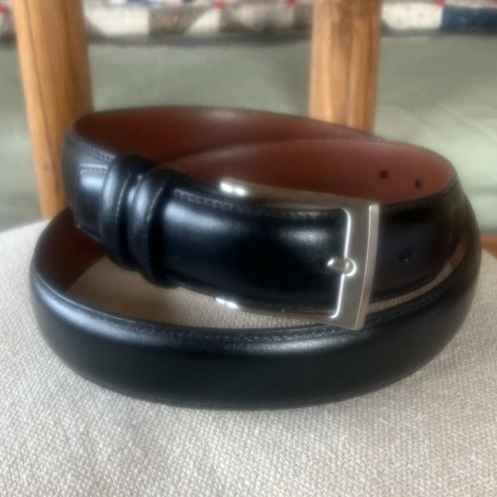 Original Penguin Black Leather Belt with Silver Buckle in